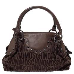 Pre Owned Moschino Dark Brown Signature Canvas and Leather Turnlock Satchel