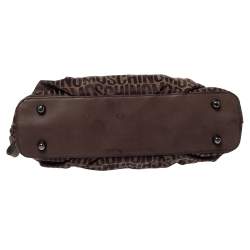 Pre Owned Moschino Dark Brown Signature Canvas and Leather Turnlock Satchel