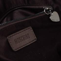 Pre Owned Moschino Dark Brown Signature Canvas and Leather Turnlock Satchel