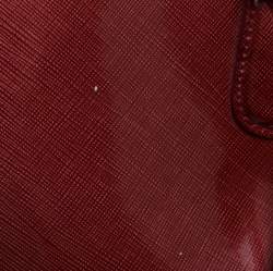 Pre Owned Moschino Cinnamon Red Patent Vinyl Heart Charm Dome Satchel