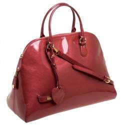 Pre Owned Moschino Cinnamon Red Patent Vinyl Heart Charm Dome Satchel