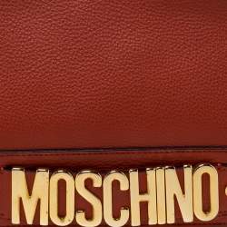 Pre Owned Moschino Burnt Orange Leather Logo Flap Shoulder Bag