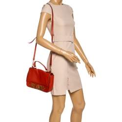 Pre Owned Moschino Burnt Orange Leather Logo Flap Shoulder Bag