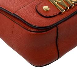 Pre Owned Moschino Burnt Orange Leather Logo Flap Shoulder Bag