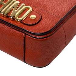Pre Owned Moschino Burnt Orange Leather Logo Flap Shoulder Bag