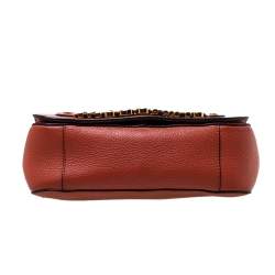 Pre Owned Moschino Burnt Orange Leather Logo Flap Shoulder Bag