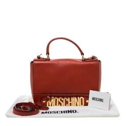 Pre Owned Moschino Burnt Orange Leather Logo Flap Shoulder Bag