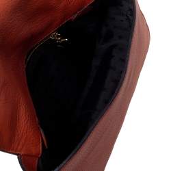 Pre Owned Moschino Burnt Orange Leather Logo Flap Shoulder Bag