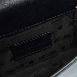 Pre Owned Moschino Navy Blue Patent Leather Flap Crossbody Bag
