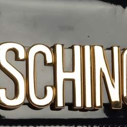 Pre Owned Moschino Navy Blue Patent Leather Flap Crossbody Bag