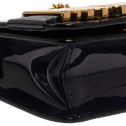 Pre Owned Moschino Navy Blue Patent Leather Flap Crossbody Bag