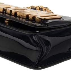 Pre Owned Moschino Navy Blue Patent Leather Flap Crossbody Bag