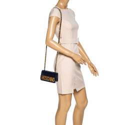 Pre Owned Moschino Navy Blue Patent Leather Flap Crossbody Bag