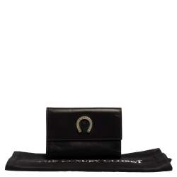 Pre Owned Moschino Black Leather Horseshoe Buckle Crystal Embellished Flap Compact Wallet