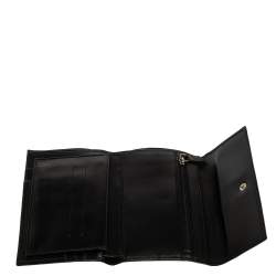 Pre Owned Moschino Black Leather Horseshoe Buckle Crystal Embellished Flap Compact Wallet