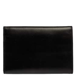 Pre Owned Moschino Black Leather Horseshoe Buckle Crystal Embellished Flap Compact Wallet