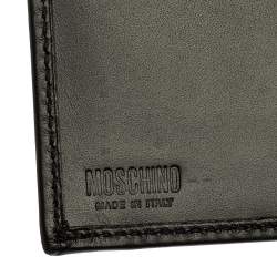 Pre Owned Moschino Black Leather Horseshoe Buckle Crystal Embellished Flap Compact Wallet