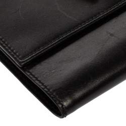 Pre Owned Moschino Black Leather Horseshoe Buckle Crystal Embellished Flap Compact Wallet