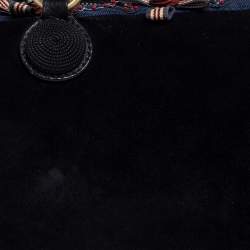 Pre Owned Moschino Black/Blue Suede and Fabric Bow Embellished Satchel