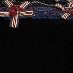 Pre Owned Moschino Black/Blue Suede and Fabric Bow Embellished Satchel