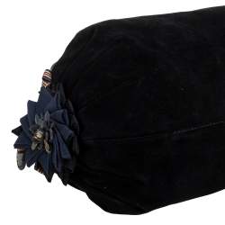 Pre Owned Moschino Black/Blue Suede and Fabric Bow Embellished Satchel