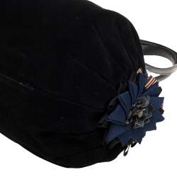 Pre Owned Moschino Black/Blue Suede and Fabric Bow Embellished Satchel