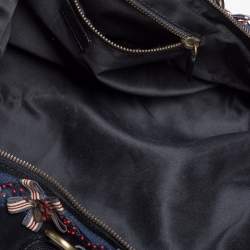 Pre Owned Moschino Black/Blue Suede and Fabric Bow Embellished Satchel