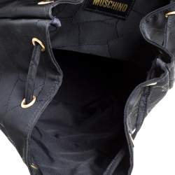 Pre Owned Moschino Black Nylon Logo Flap Backpack