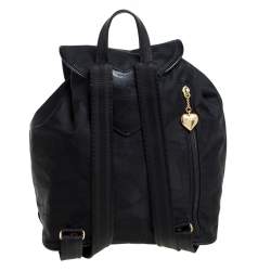 Pre Owned Moschino Black Nylon Logo Flap Backpack