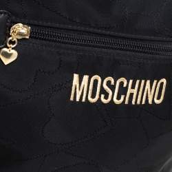 Pre Owned Moschino Black Nylon Logo Flap Backpack