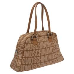 Pre Owned Moschino Brown Signature Canvas Zip Bowler Bag