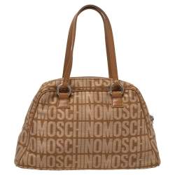 Pre Owned Moschino Brown Signature Canvas Zip Bowler Bag