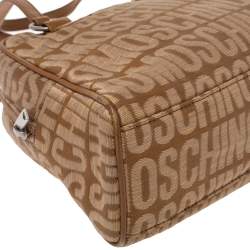Pre Owned Moschino Brown Signature Canvas Zip Bowler Bag