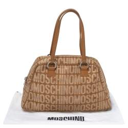 Pre Owned Moschino Brown Signature Canvas Zip Bowler Bag