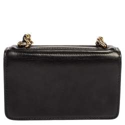 Pre Owned Moschino Black Leather Mini Logo Flap Chain Shoulder Bag