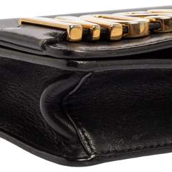 Pre Owned Moschino Black Leather Mini Logo Flap Chain Shoulder Bag