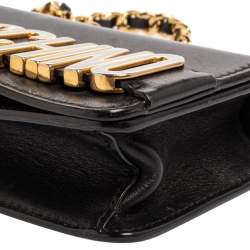 Pre Owned Moschino Black Leather Mini Logo Flap Chain Shoulder Bag