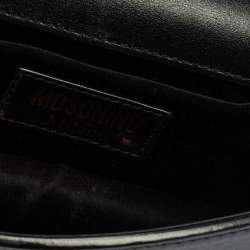 Pre Owned Moschino Black Leather Mini Logo Flap Chain Shoulder Bag