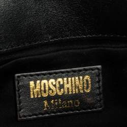 Pre Owned Moschino Black Leather Mini Logo Flap Chain Shoulder Bag
