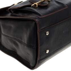 Pre Owned Moschino Black Leather Heart Buckle Double Flap Top Handle Bag