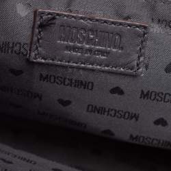 Pre Owned Moschino Black Leather Heart Buckle Double Flap Top Handle Bag