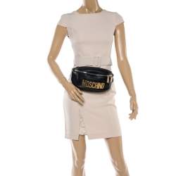 Pre Owned Moschino Black Pebbled Leather Logo Belt Bag
