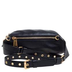 Pre Owned Moschino Black Pebbled Leather Logo Belt Bag