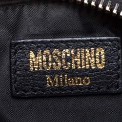 Pre Owned Moschino Black Pebbled Leather Logo Belt Bag