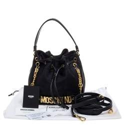 Pre Owned Moschino Black Nylon and Leather Bucket Bag