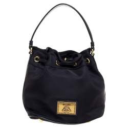 Pre Owned Moschino Black Nylon and Leather Bucket Bag