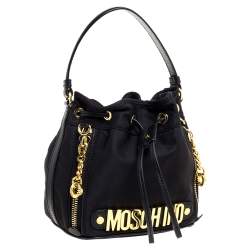 Pre Owned Moschino Black Nylon and Leather Bucket Bag