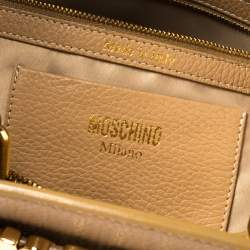 Pre Owned Moschino Beige Leather Logo Plaque Tote