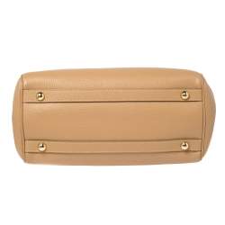 Pre Owned Moschino Beige Leather Logo Plaque Tote