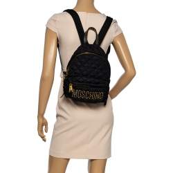 Moschino Black Nylon Quilted Logo Studded Backpack Moschino TLC